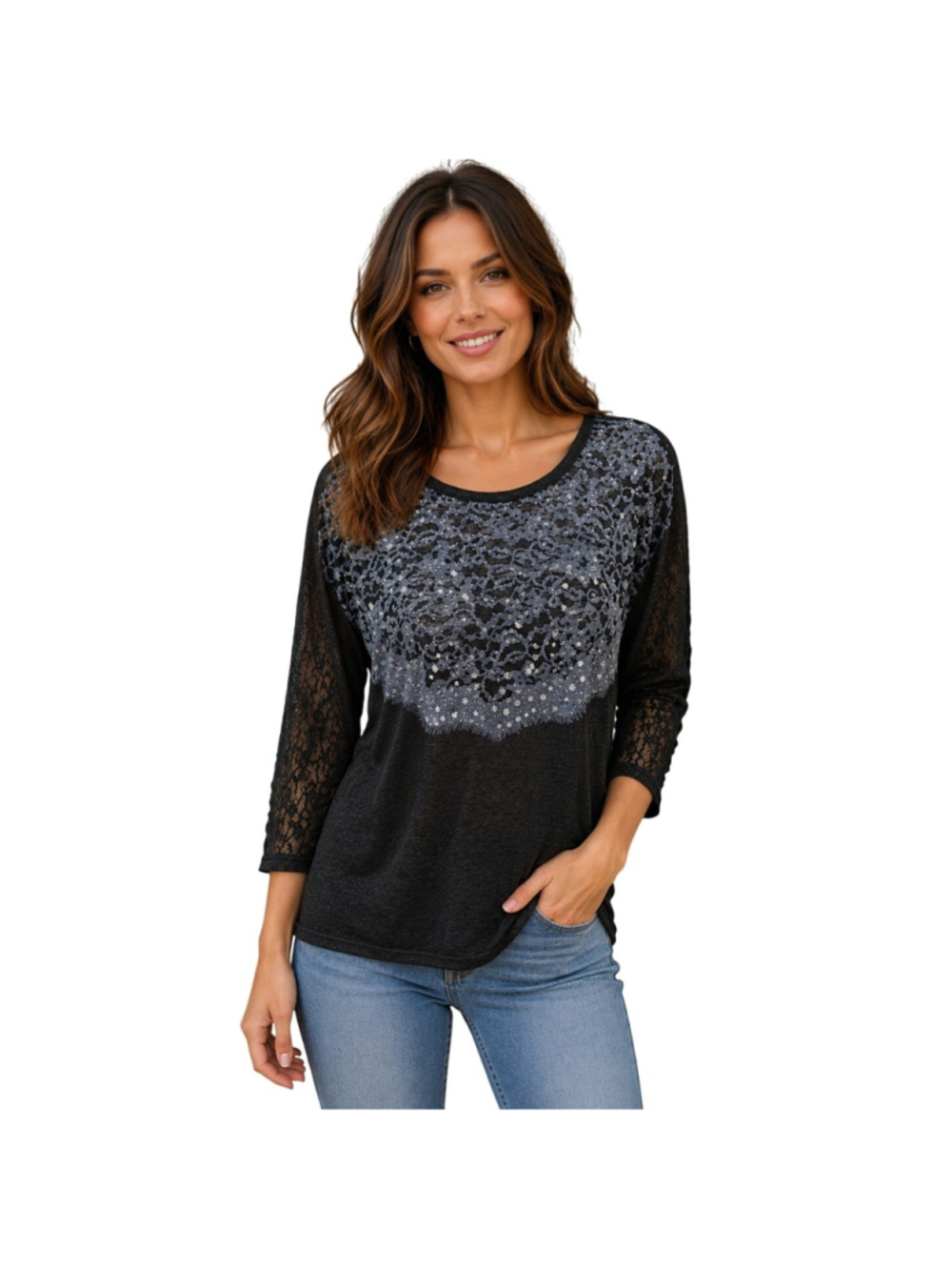 NWT sz L Charlotte Russe whimsigoth black embellished lace arms semi see through